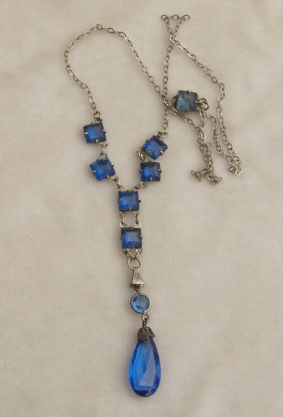Blue Glass Paste Flapper Necklace