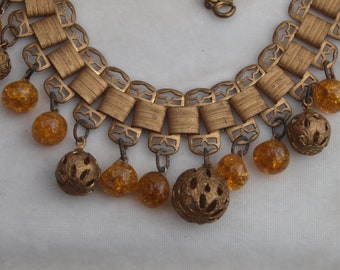 1930's Brass and Glass Fringe Necklace