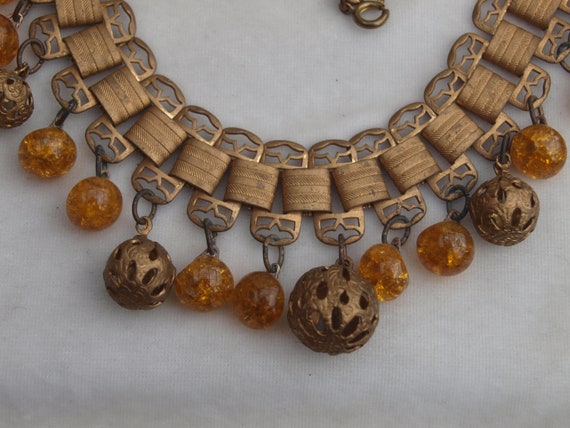 1930's Brass and Glass Fringe Necklace