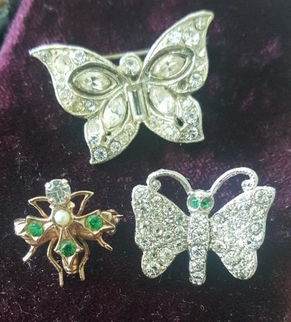 3 Vintage Teeny Tiny Butterfly Brooches - image 1