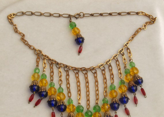 Unusual and Colourful 1930's Brass and Glass Frin… - image 3