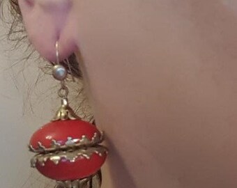 Vintage Lipstick Red Dangle Earrings