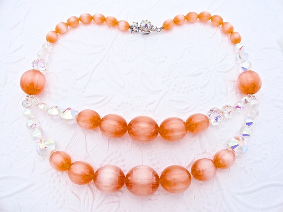 Vtg Lisner Blue Moonglow Lucite Plastic Bead Necklace