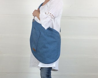 Large denim blue bag,oversized bag,tote bag,blue bag,shoulder bag, cross body bag,blue tote bag, beach bag, fabric bag,large blue bag, bag