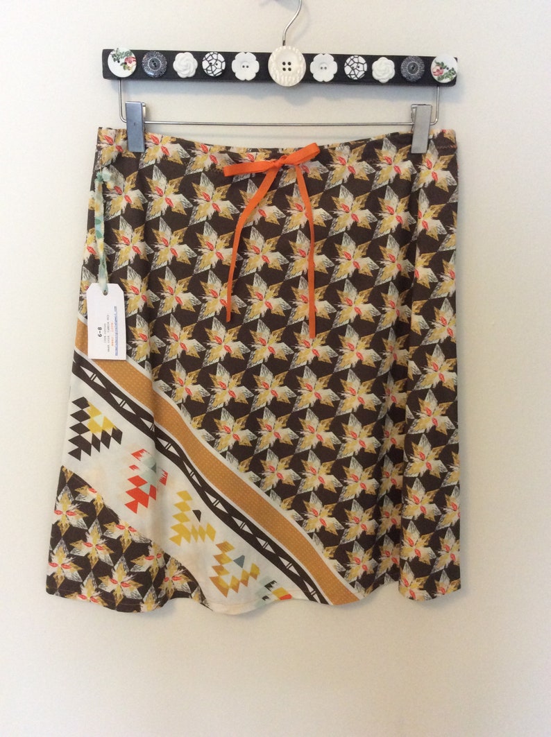 bias cut cotton skirt colorful feather motif a-line size 6