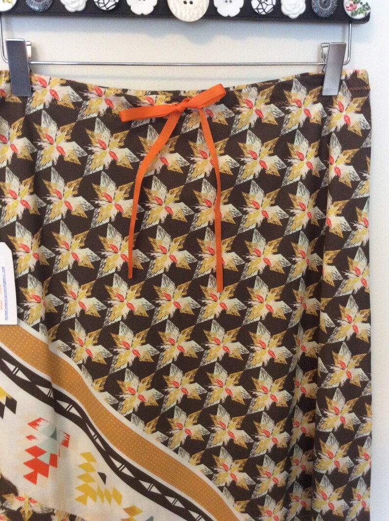 bias cut cotton skirt colorful feather motif a-line size 6