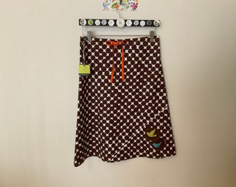 aline, bias cut cotton skirt. deep brown dots, cream background. size 2/4, length options