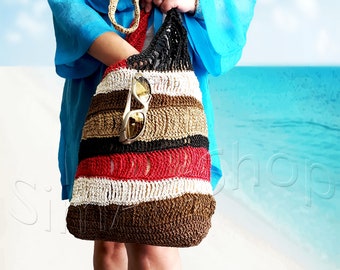 Crochet Oversized Straw Bag,Lightweight Extra Large Bag,Multicolor Asymmetrical Design Summer/Beach/Shopper/Market Bag,Free EXPRESS Shipping