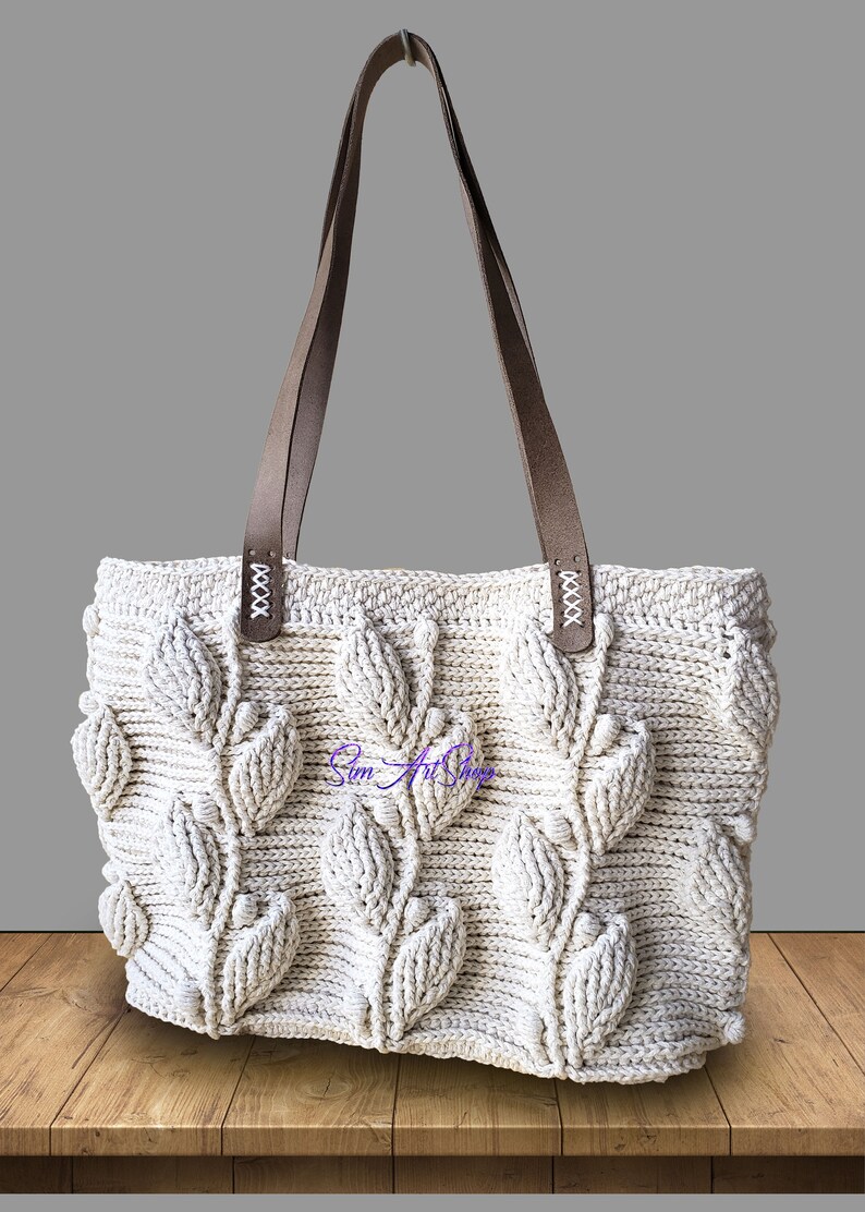 Crochet Climbing Leaves Shoulder Bag,Embossed Leaves Handbag,Natural Cotton Large Bag,Strong&Flexible Crochet Handbag,Free EXPRESS Shipping