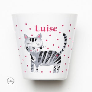 Children's mug cat personalized, mug with name made of melamine, children's mug construction site, toothbrush mug with name