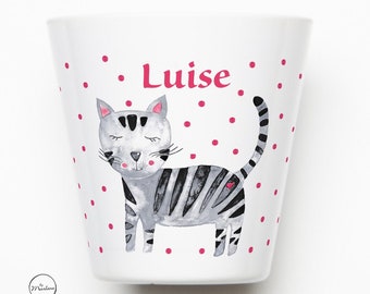 Children's mug cat personalized, mug with name made of melamine, children's mug construction site, toothbrush mug with name