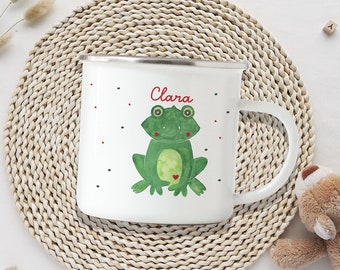 Enamel cup frog children's cup with name ceramic cup children's cup with name