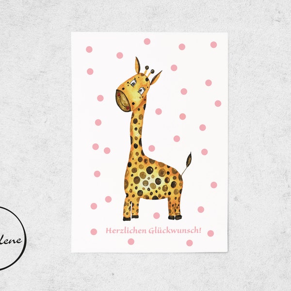 Postkarte Giraffe für Kinder, Geburtstagkarte, Einladungskarte
