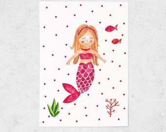 Postkarte für Kinder, Meerjungfrau, Kinderzimmer Dekoration