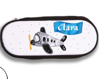 Feather bag with name, gift for training, pencil case airplane personalized, pen box