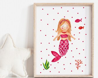 Children's Room Poster Mermaid Children's Room Deco, Children's Room Picture Girl