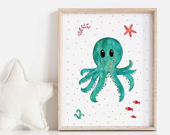 Kinderzimmer Poster Oktopus Kinderzimmer Deko, Kinderzimmer Bild , Babyzimmer Bild