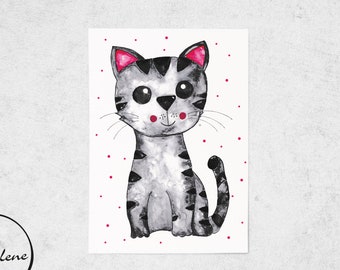 Postcard Cat, Postcard for Kids, Invitation Card Children's Birthday