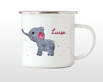 Enamel cup for children, children's cup with name, elephant cup