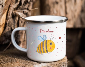 Enamel cup bee, ceramic cup forest animal, children's cup with name Enamel cup children's cup with name