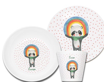 Personalized children's tableware, children's tableware panda with rainbow with name, birth gift, baptism gift