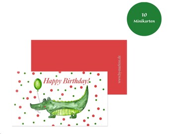 10 er Set Minikarte Krokodil, Geschenkanhänger Kindergeburtstag