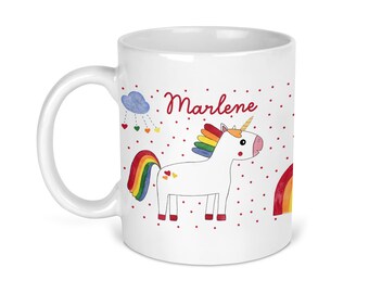 Children's cup unicorn and rainbow with name, children's cup personalized for boys and girls