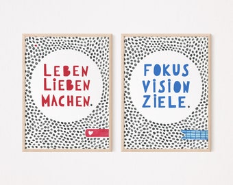 Motivierendes Poster-Set: Fokus Ziele Vision & Leben Lieben Machen