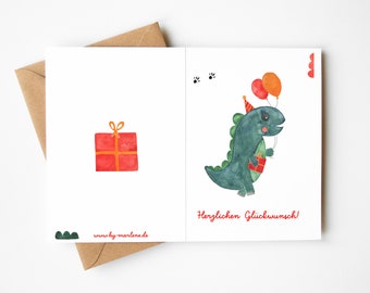 Carte d'anniversaire dinosaure avec enveloppe, carte de vœux, carte d'anniversaire pour enfants