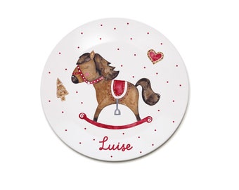 Christmas Plate Children's Plate Personalized Name Christmas Gift Gift for Children Christmas Rocking Horse