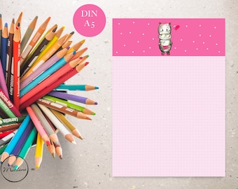 Stationery hippopotamus, DIN A 5, 25 sheets, gift for starting school