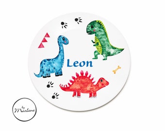 Kinderteller Dinosaurier mit Namen, Kindergeschirr personalisiert, Taufgeschenk, Geschenk Taufe, Kindergeschirr Set Melamin,