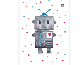 Postkarte Roboter Postkarte für Kinder, Einladungskarte Kindergeburtstag