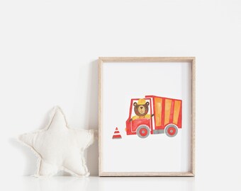 Children's room poster bear on the construction site children's room decoration, children's room picture girls and boys