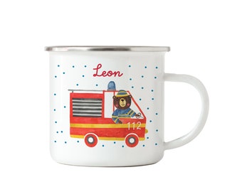 Enamel cup for children fire brigade with name ceramic cup children's cup with name, cup for boys