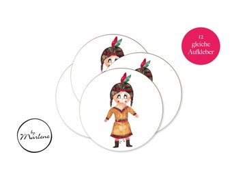 12 stickers Indians, sticker giveaway children's birthday party