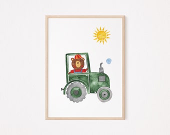 Children's room bear tractor, children's room decoration farm, children's room picture girls and boys