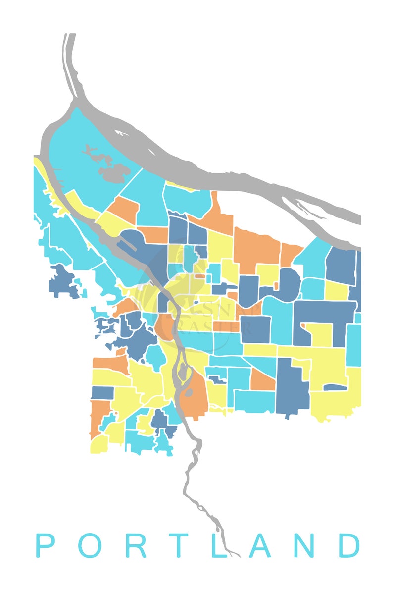 Portland Oregon Map, Neighborhood Map Print image 4