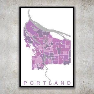 Portland Oregon Map, Neighborhood Map Print image 1
