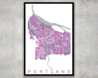Portland Oregon Map, Neighborhood Map Print