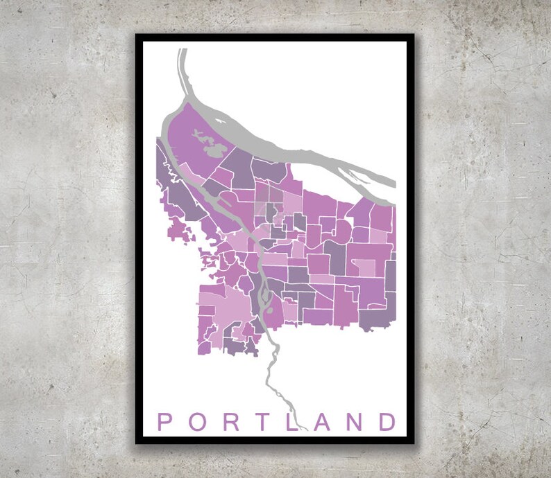 Portland Oregon Map, Neighborhood Map Print image 1