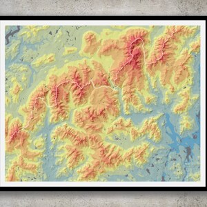 White Mountains Kaart, New Hampshire Elevation Topography Print