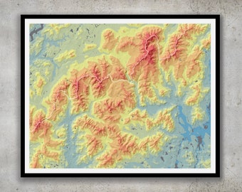 White Mountains Map, New Hampshire Elevation Topography Print