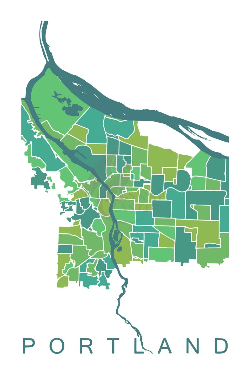 Portland Oregon Map, Neighborhood Map Print image 3