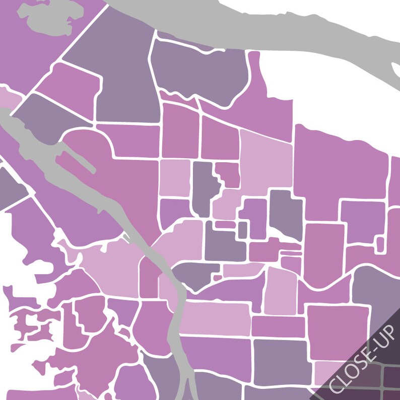 Portland Oregon Map, Neighborhood Map Print image 6