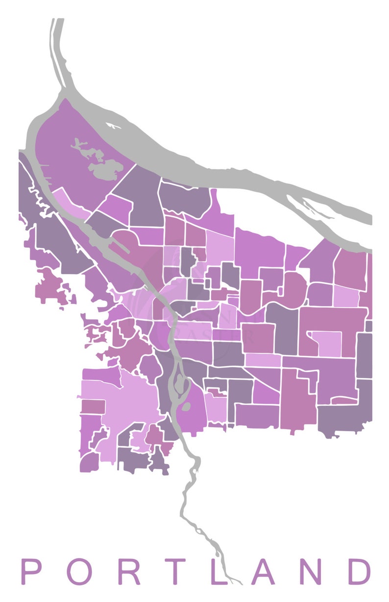 Portland Oregon Map, Neighborhood Map Print image 2