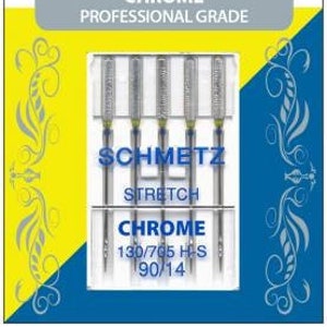 May include: Package of 5 chrome stretch needles for sewing, labeled "Schmetz Stretch Chrome 130/705 H-S 90/14".