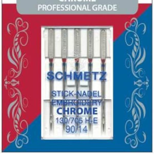 Schmetz Embroidery  5 Chrome Professional Grade Machine Needles (5 Pack) Size 90/14 Embroidery Needles #4020