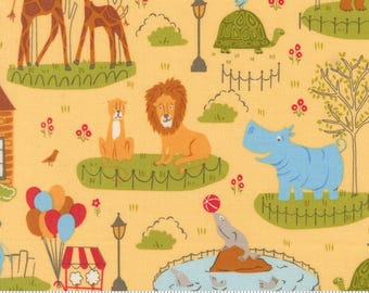 Animal Park Fun Novelty Scenic Park Zoo Animals Yellow Yardage (44"/45") Wide by Stacy Iest Hsu by Moda Fabrics. 20960-19 100% Cotton