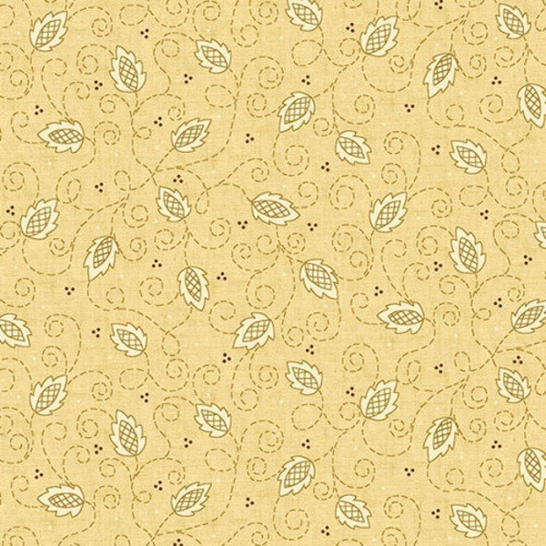 Butter Churn Basics Scroll Leaves Toss Cream Beige Yardage by Kim Diehl Licensed for Henry Glass & Co. #6559-44 LIGHT BEIGE 100% Cotton